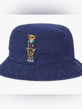 Polo Ralph Lauren Bear Embroidered Polo Twill Bucket Hat Navy